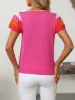 Round Neck Contrast Color Short Sleeve Knit Top sold by Allegra K