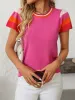 Round Neck Contrast Color Short Sleeve Knit Top sold by Allegra K