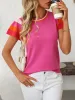 Round Neck Contrast Color Short Sleeve Knit Top sold by Allegra K