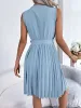 V Neck Sleeveless Lace-Up Pleated Above Knee Dress sold by Allegra K