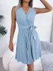 V Neck Sleeveless Lace-Up Pleated Above Knee Dress sold by Allegra K