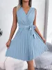 V Neck Sleeveless Lace-Up Pleated Above Knee Dress sold by Allegra K
