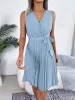 V Neck Sleeveless Lace-Up Pleated Above Knee Dress sold by Allegra K
