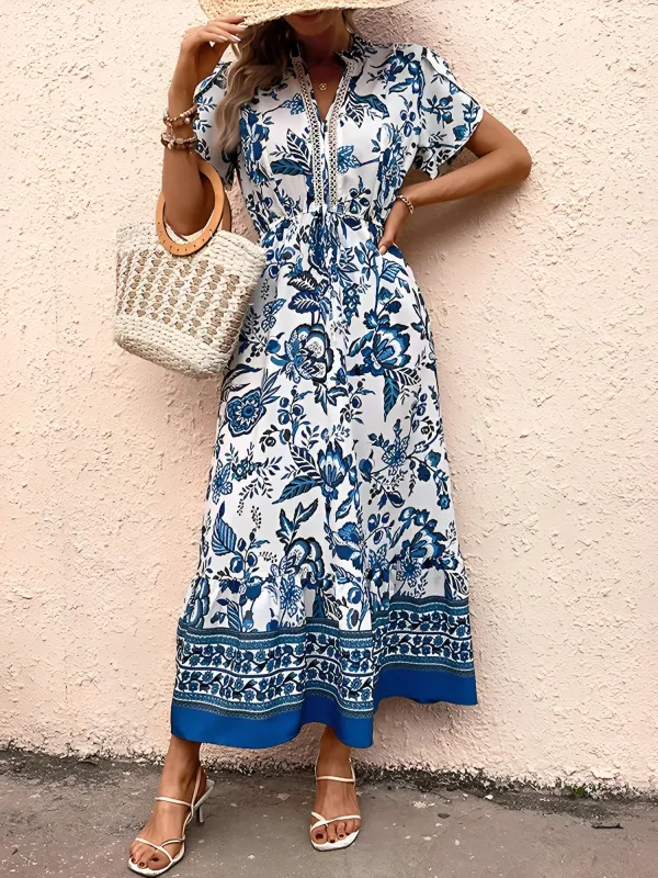 Floral Boho Short Sleeves A-Line Maxi Dress sold by Allegra K