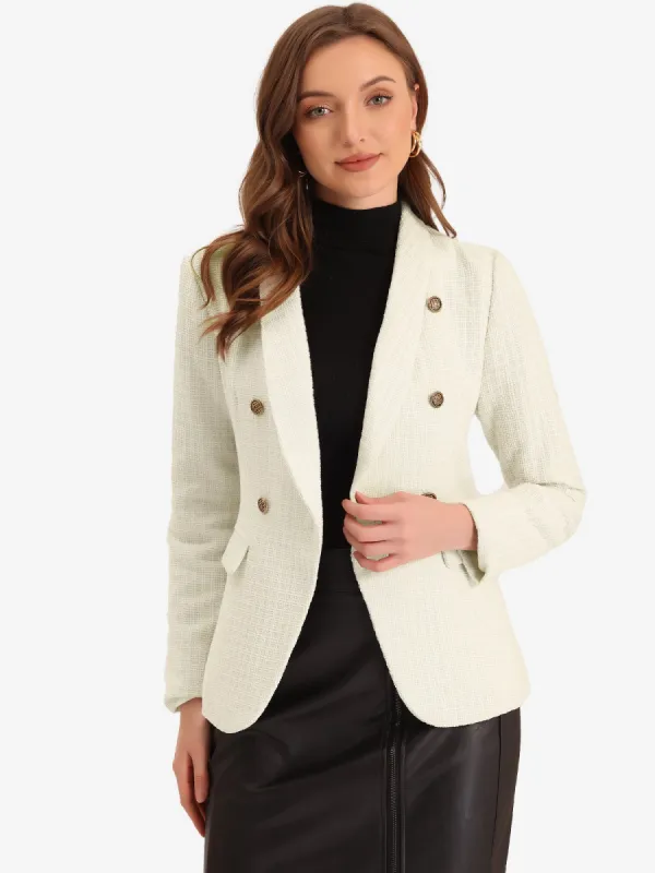 Plaid Tweed Lapel Collar Double Breast Work Office Blazer Jacket sold by Allegra K