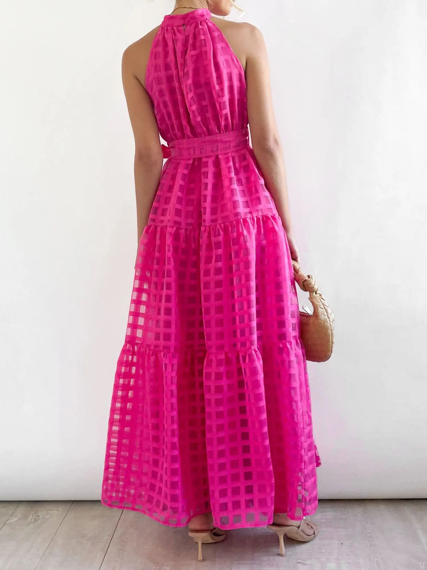 Halter Neck Sleeveless Tie Waist Tiered Maxi Dress sold by Allegra K product image thumbnail 4