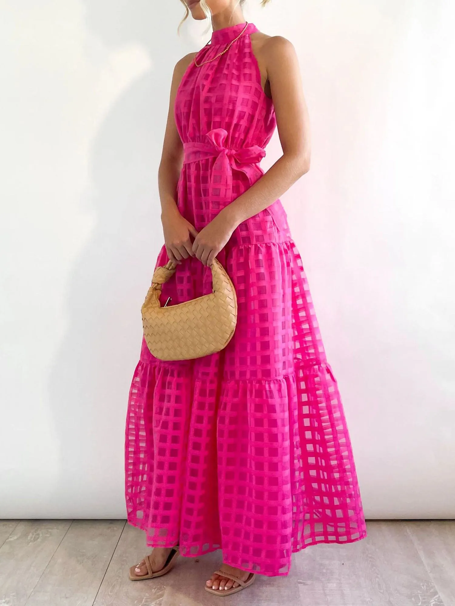 Halter Neck Sleeveless Tie Waist Tiered Maxi Dress sold by Allegra K product image thumbnail 2