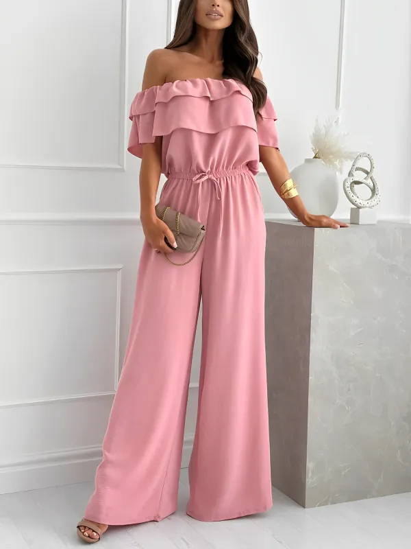 Off Shoulder Ruffled Lace-Up Wide Leg Jumpsuits sold by Allegra K