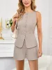 2 Pieces Sleeveless Button Down Vest Top & Solid Color Shorts Set sold by Allegra K