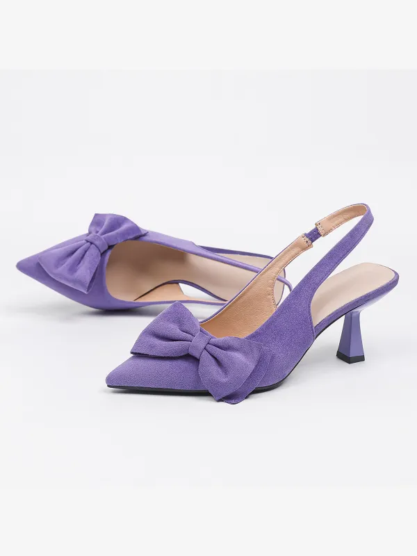 Bowknot Pointed Toe Stiletto Heel Faux Suede Slingback Pumps sold by Allegra K