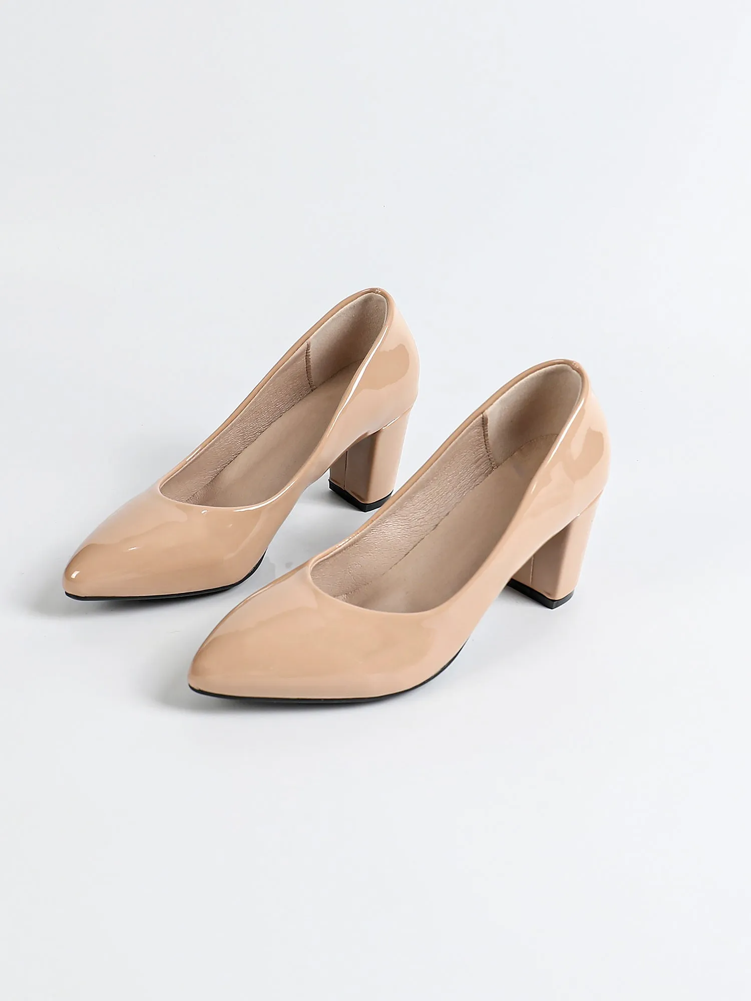 Pointed Toe Faux Leather Solid Color Chunky Heel Pumps sold by Allegra K