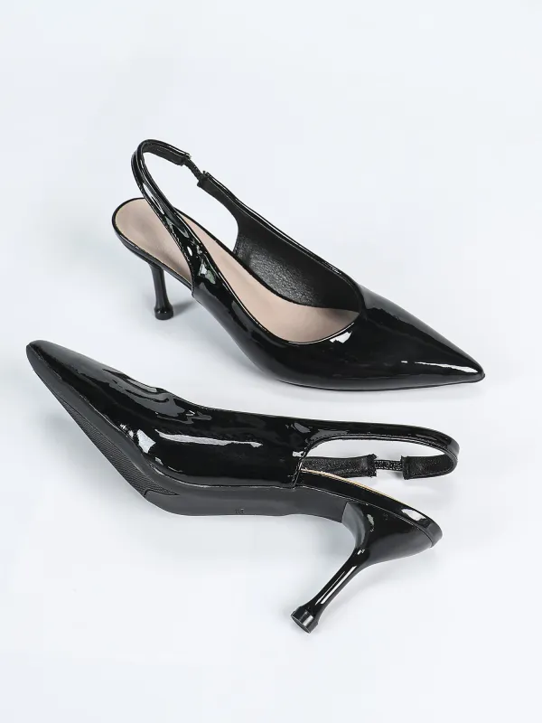 Faux Leather Pointed Toe Stiletto Heels Slingback Pumps sold by Allegra K