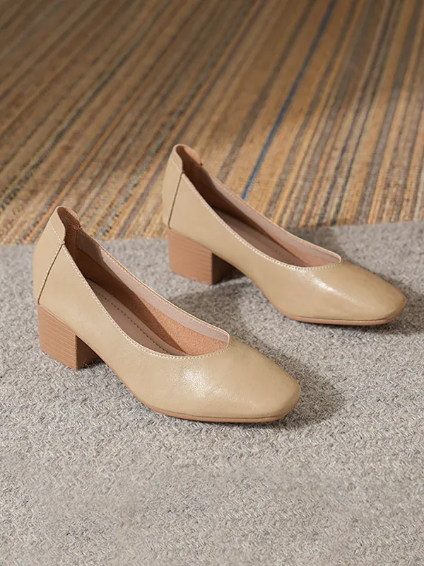 Faux Leather Square Toe Chunky Heel Pumps sold by Allegra K