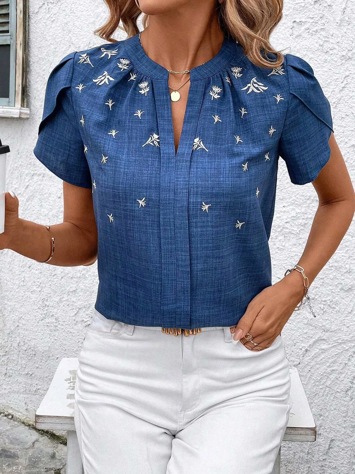 Notch Neck Embroidered Floral Casual Blouse sold by Allegra K product image thumbnail 4