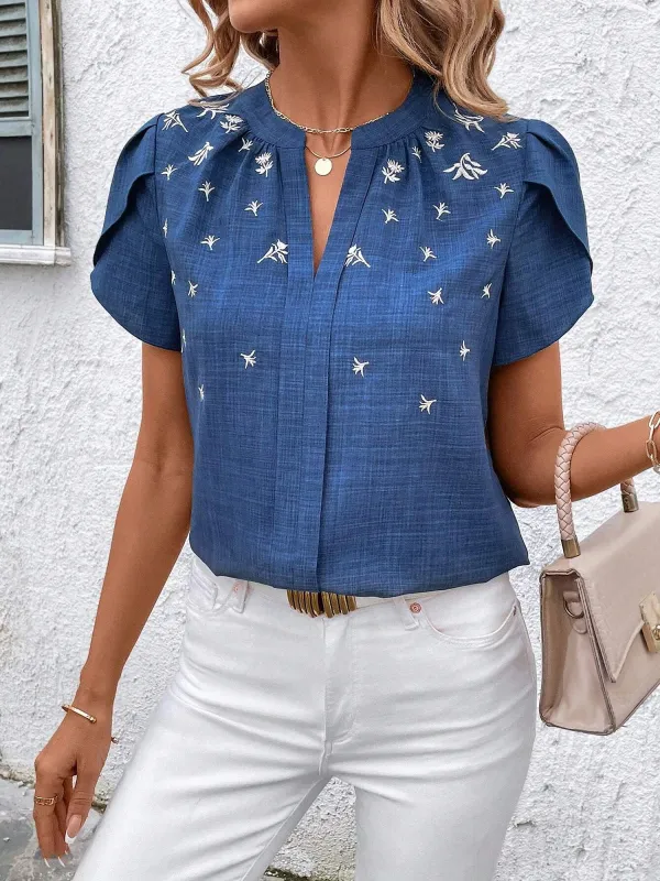 Notch Neck Embroidered Floral Casual Blouse sold by Allegra K