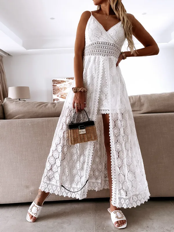Spaghetti Strap Sleeveless Lace Sheer Rompers sold by Allegra K