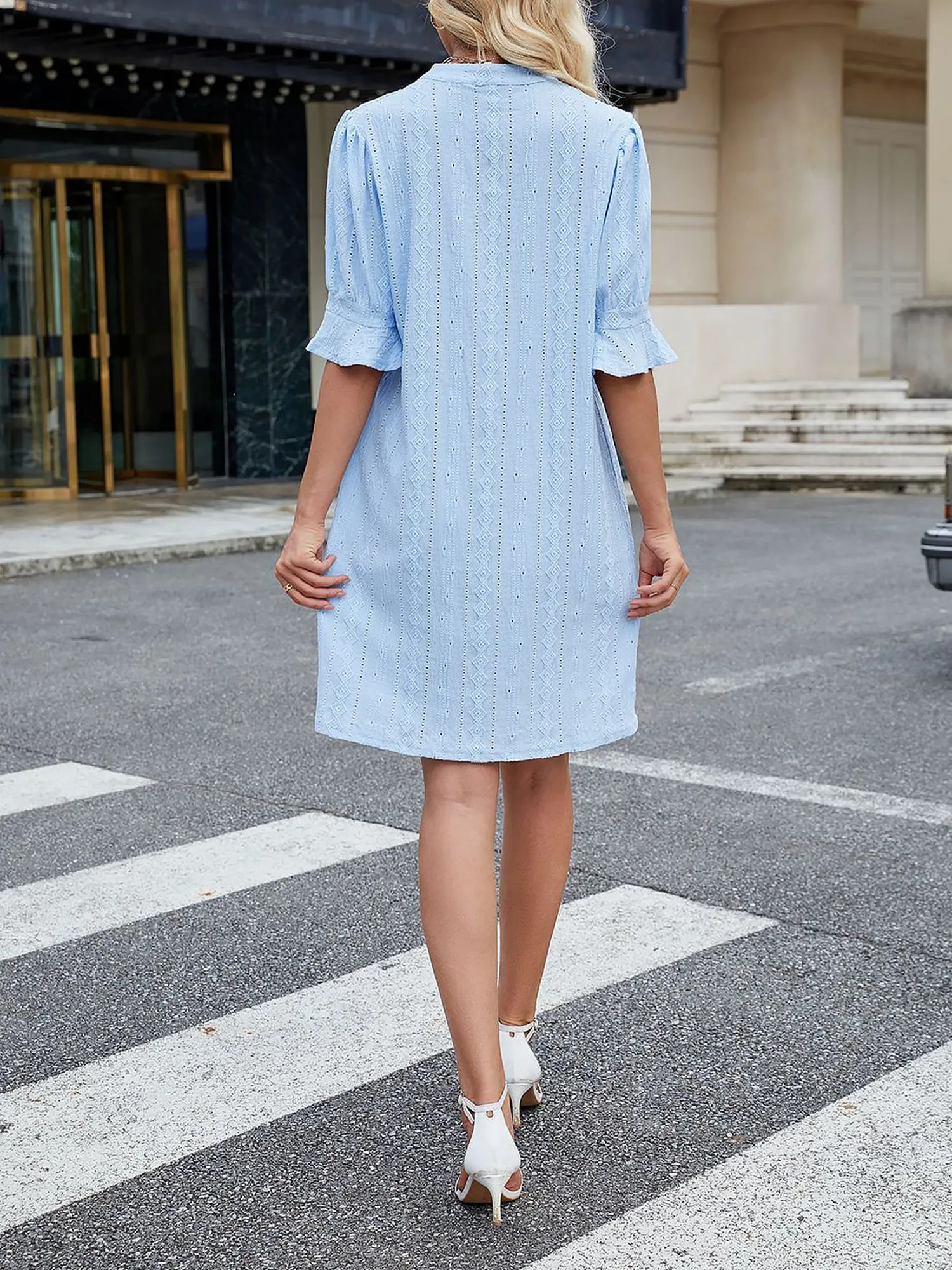 Notch Neck 3/4 Ruffled Sleeves Eyelet Dress sold by Allegra K product image thumbnail 2