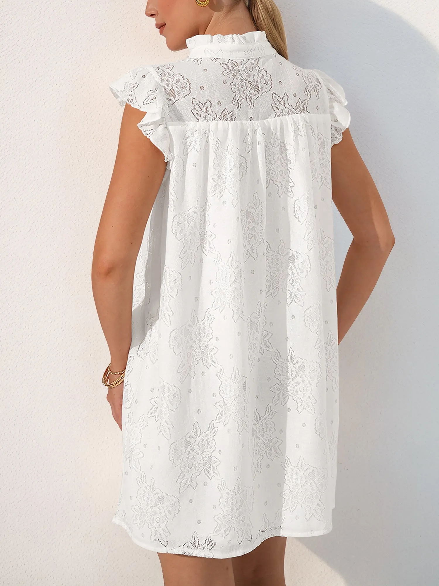 Lace Ruffled Cap Sleeves Casual Mini Dress sold by Allegra K product image thumbnail 3