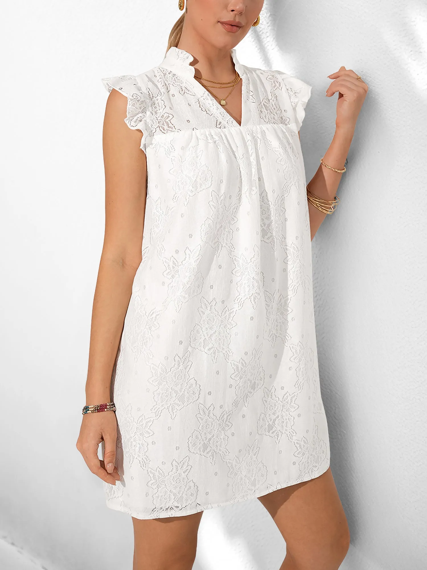 Lace Ruffled Cap Sleeves Casual Mini Dress sold by Allegra K product image thumbnail 5