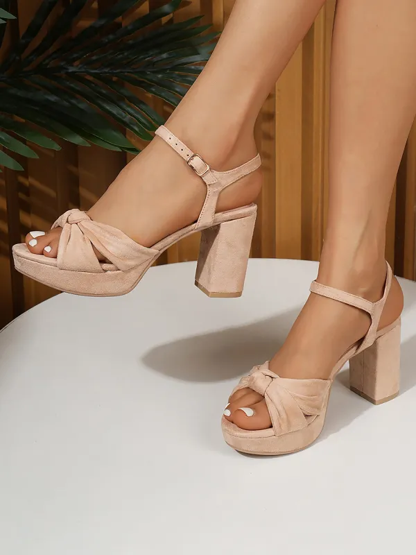 Twist Knot Faux Suede Platform Chunky Heel Sandals sold by Allegra K