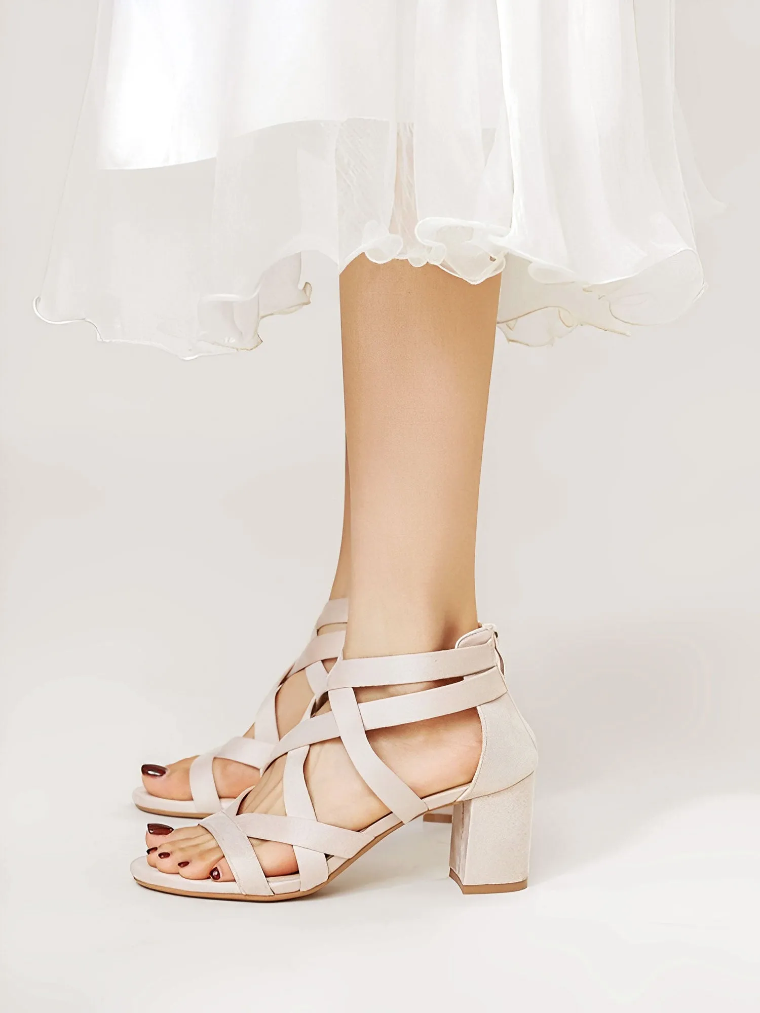 Criss Cross Faux Suede Chunky Heel Sandals sold by Allegra K product image thumbnail 4