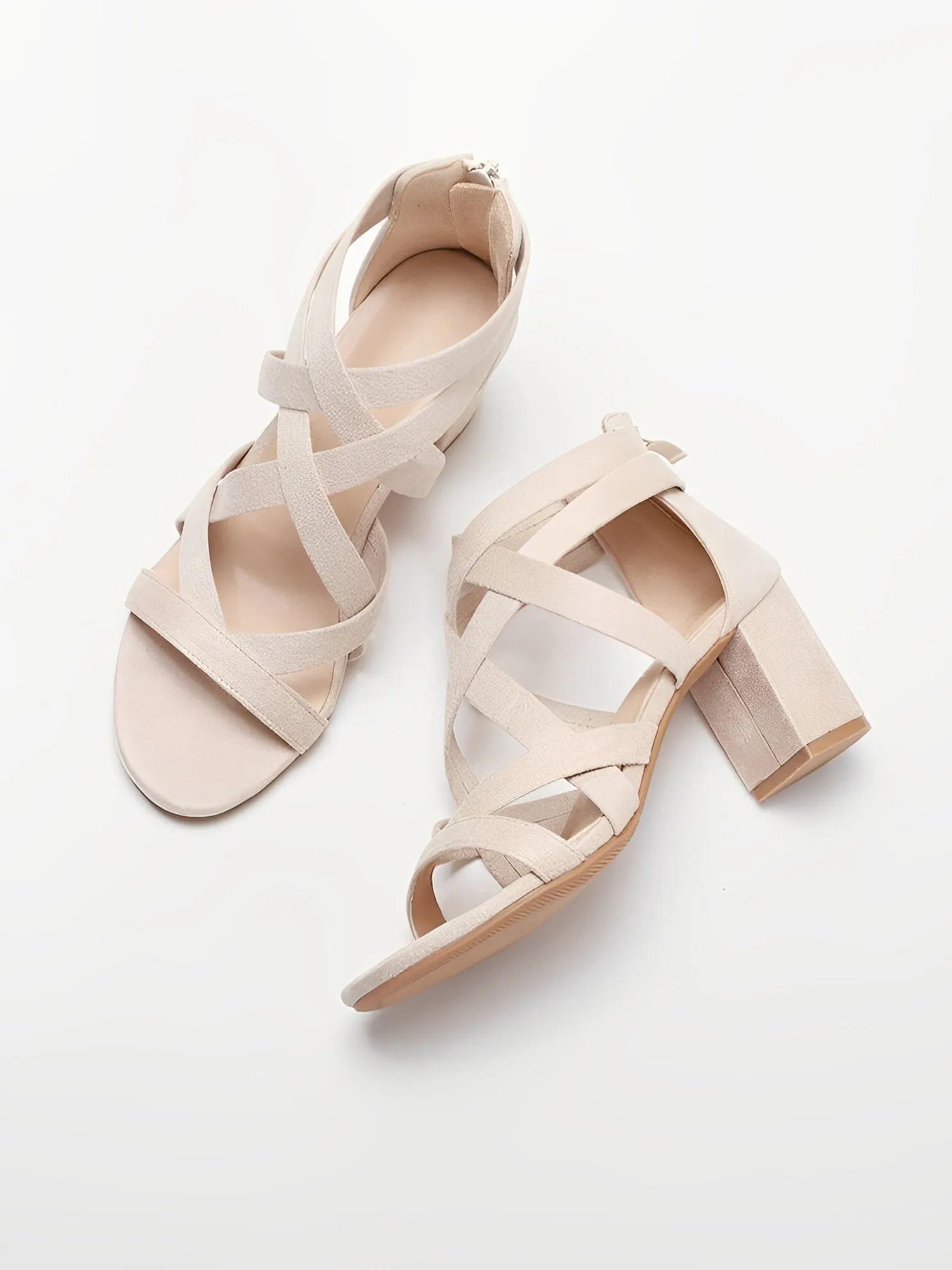 Criss Cross Faux Suede Chunky Heel Sandals sold by Allegra K product image thumbnail 2