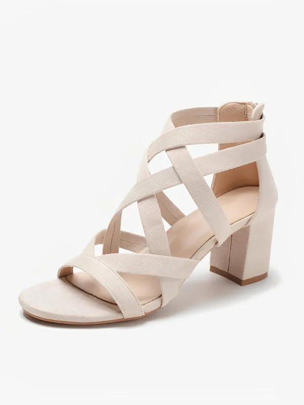 Criss Cross Faux Suede Chunky Heel Sandals sold by Allegra K