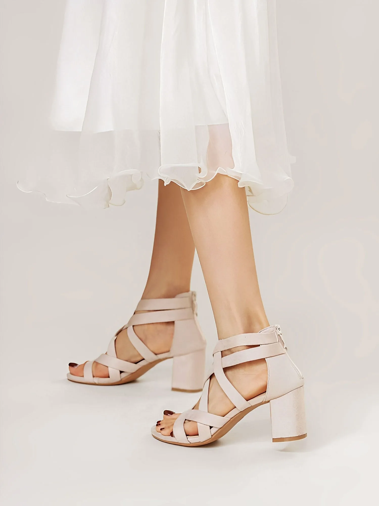 Criss Cross Faux Suede Chunky Heel Sandals sold by Allegra K product image thumbnail 5