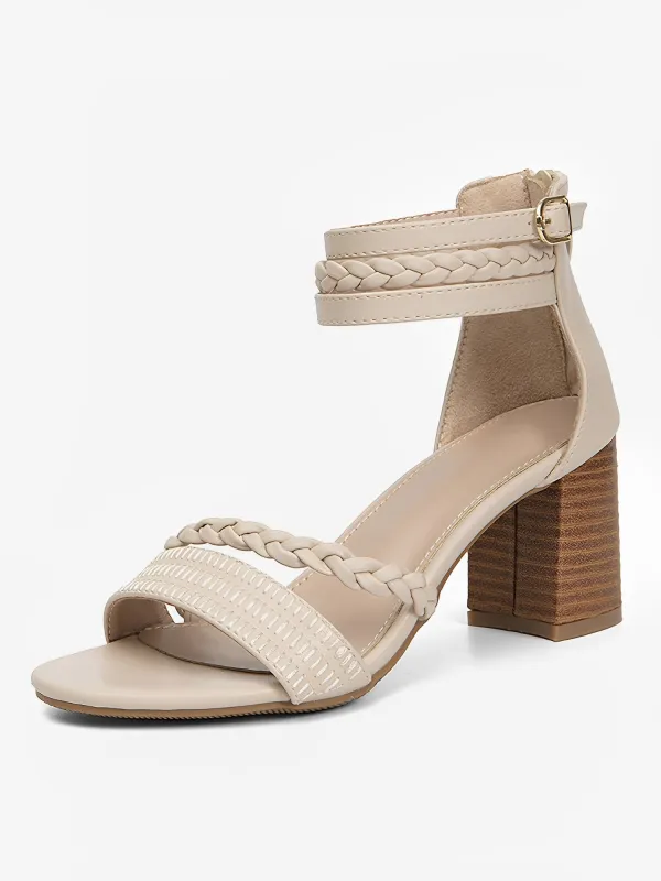 Faux Leather Round Toe Chunky Heel Sandals sold by Allegra K