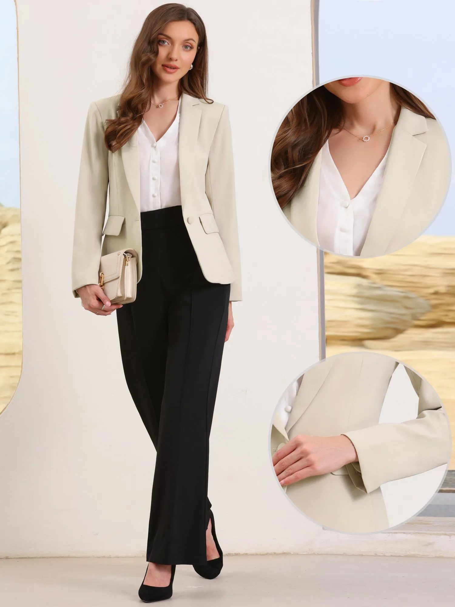 Long Sleeve One Button Business Casual Blazer sold by Allegra K product image thumbnail 3