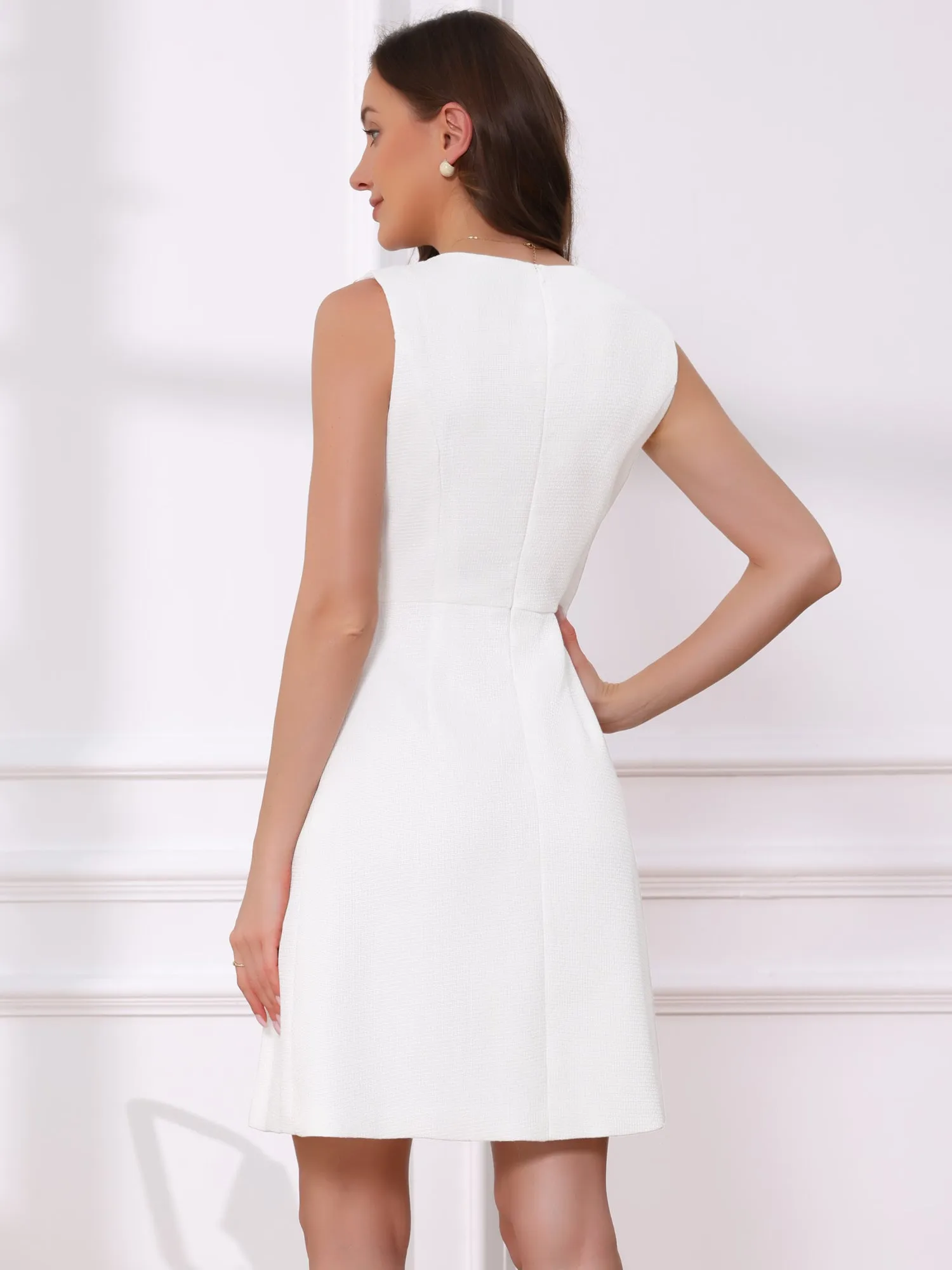 Tweed Sleeveless Crew Neck Side Pleated Knee Length A-line Dress sold by Allegra K product image thumbnail 2