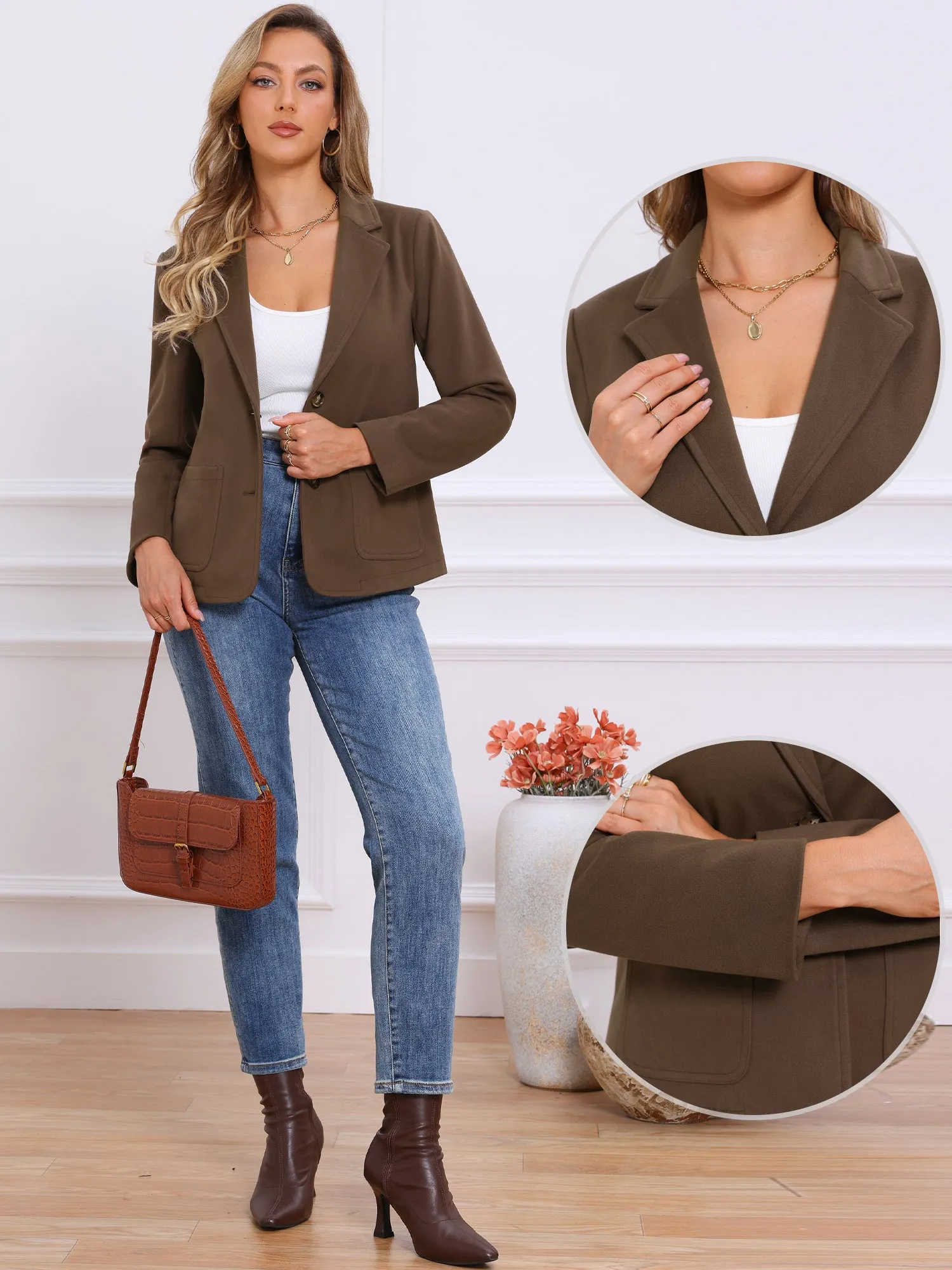 Notched Lapel Pocketed Long Sleeve Blazer sold by Allegra K