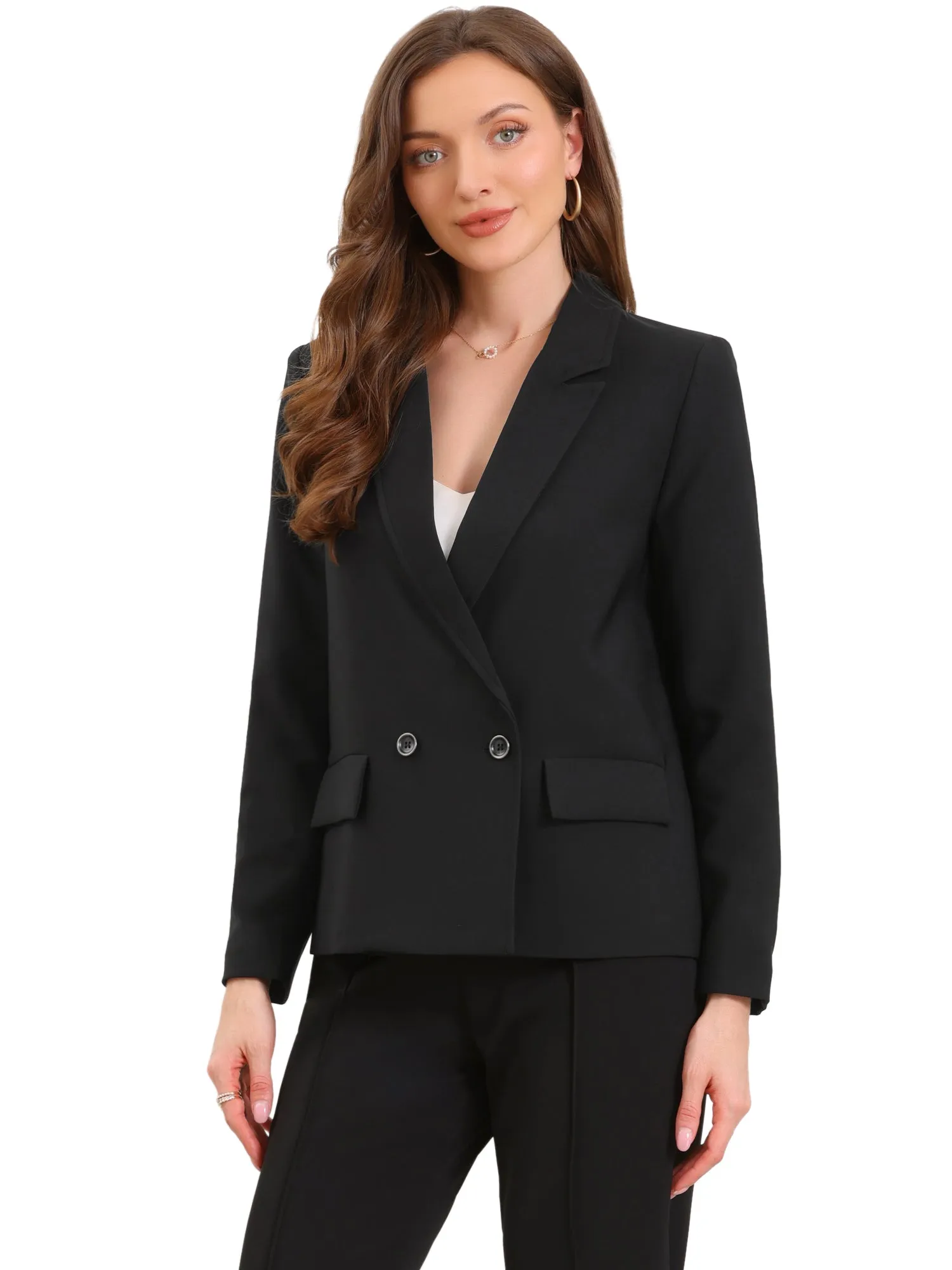 Double Breasted Notched Lapel Long Sleeve Work Office Blazer sold by Allegra K product image thumbnail 5