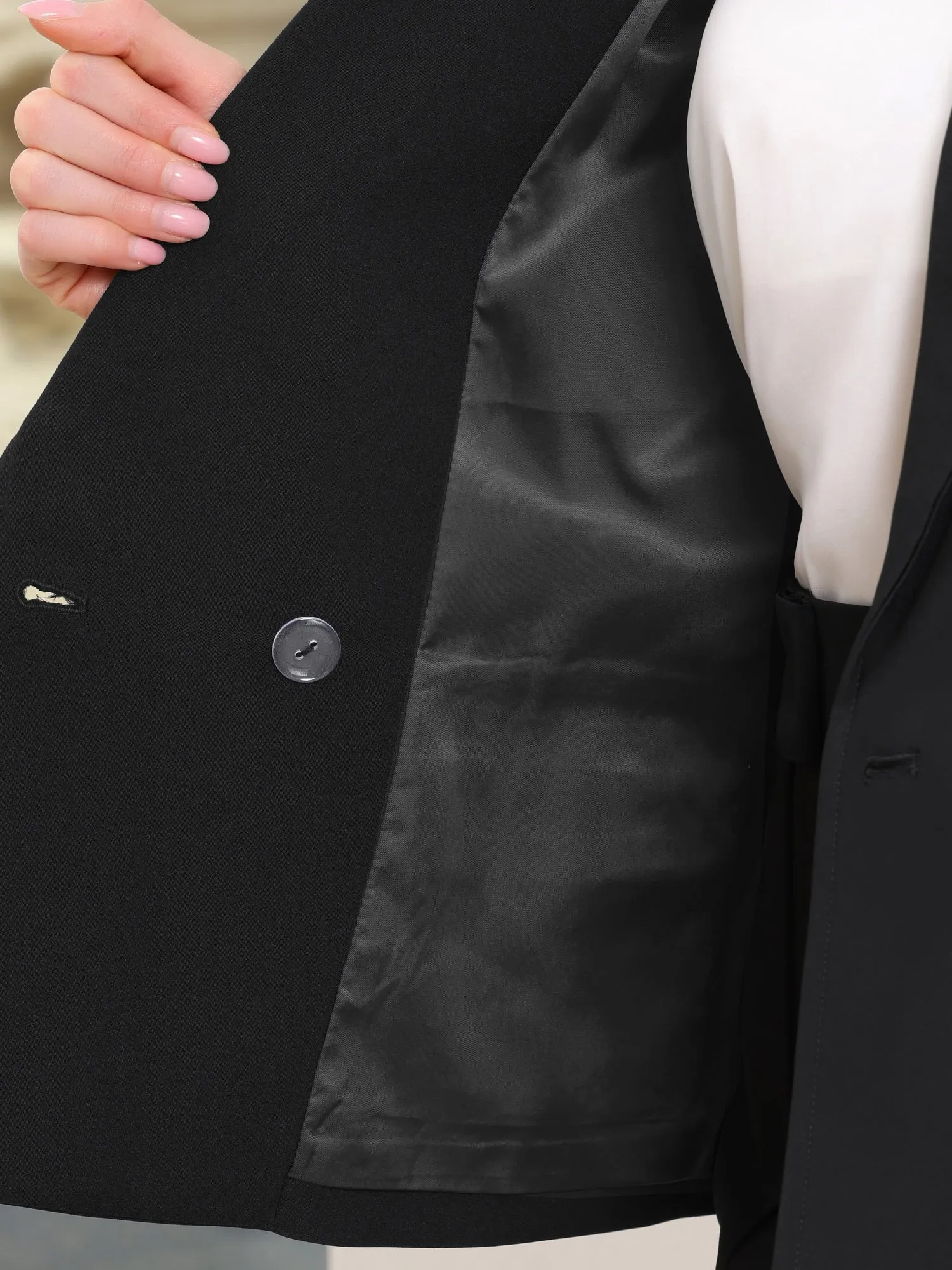 Double Breasted Notched Lapel Long Sleeve Work Office Blazer sold by Allegra K product image thumbnail 4