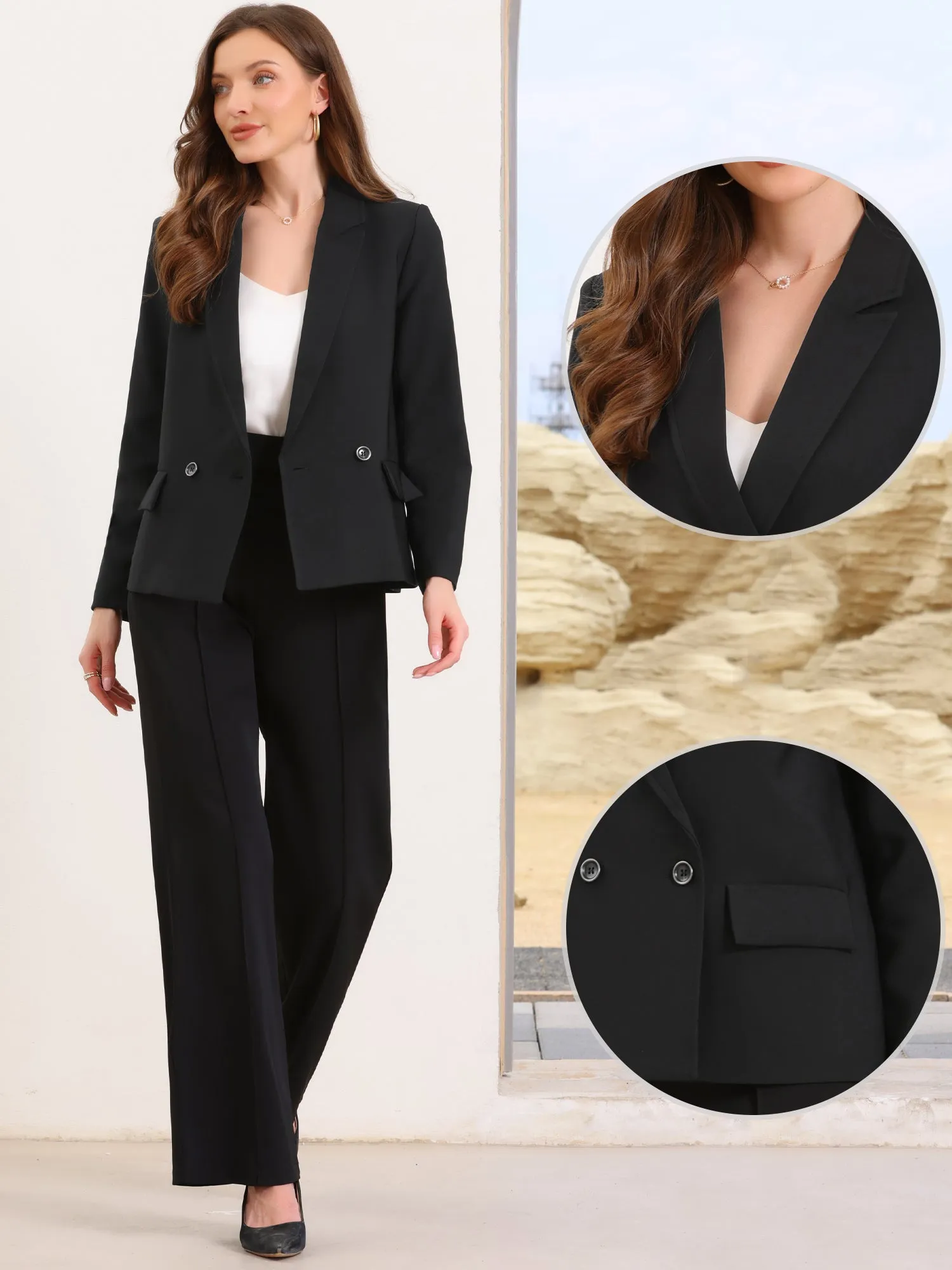 Double Breasted Notched Lapel Long Sleeve Work Office Blazer sold by Allegra K product image thumbnail 3