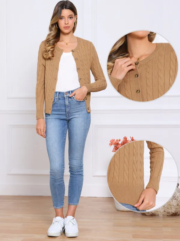 Crew Neck Button Down Long Sleeve Casual Knit Sweater Cardigan sold by Allegra K