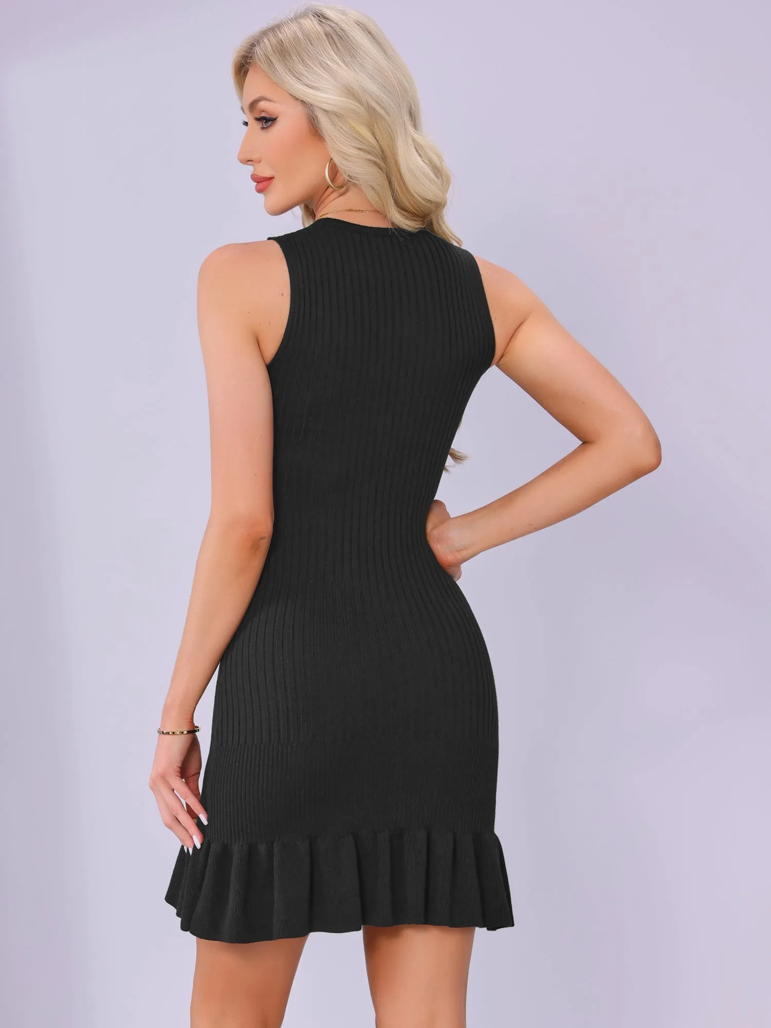 Ribbed Knitted Sleeveless Bodycon Ruffle Hem Sweater Dress sold by Allegra K product image thumbnail 3