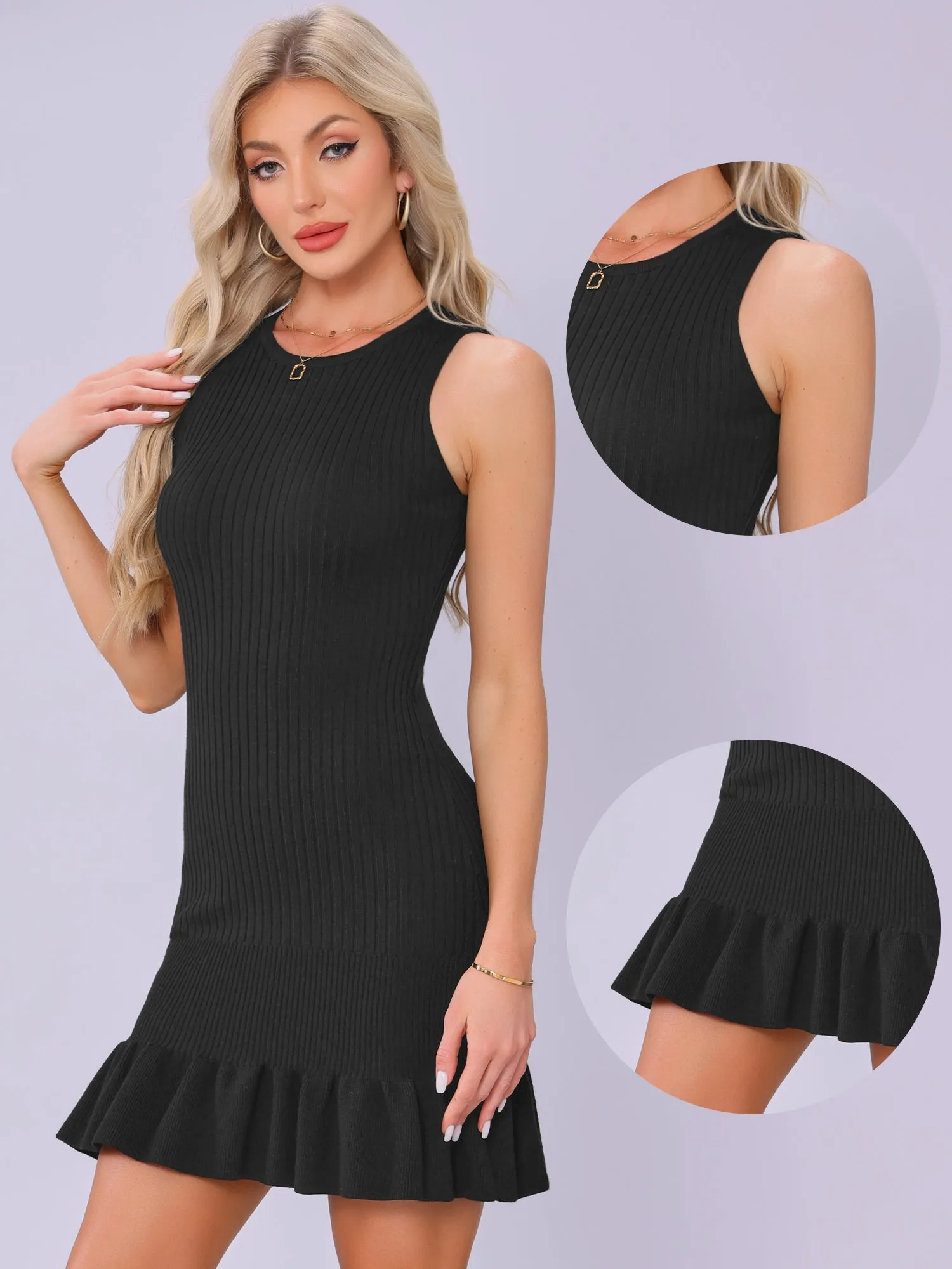 Ribbed Knitted Sleeveless Bodycon Ruffle Hem Sweater Dress sold by Allegra K product image thumbnail 2