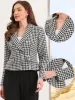 Notch Lapel Houndstooth Buttons Work Long Sleeves Blazer sold by Allegra K