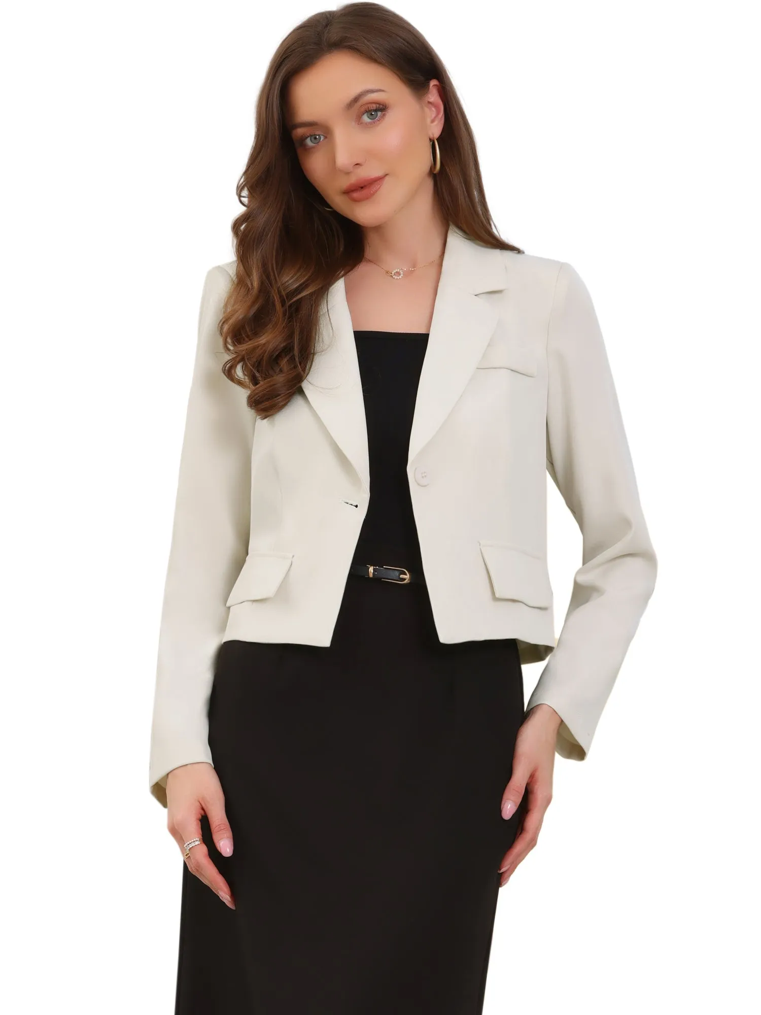 Lapel Collar Work Office Long Sleeve Cropped Blazer sold by Allegra K product image thumbnail 5