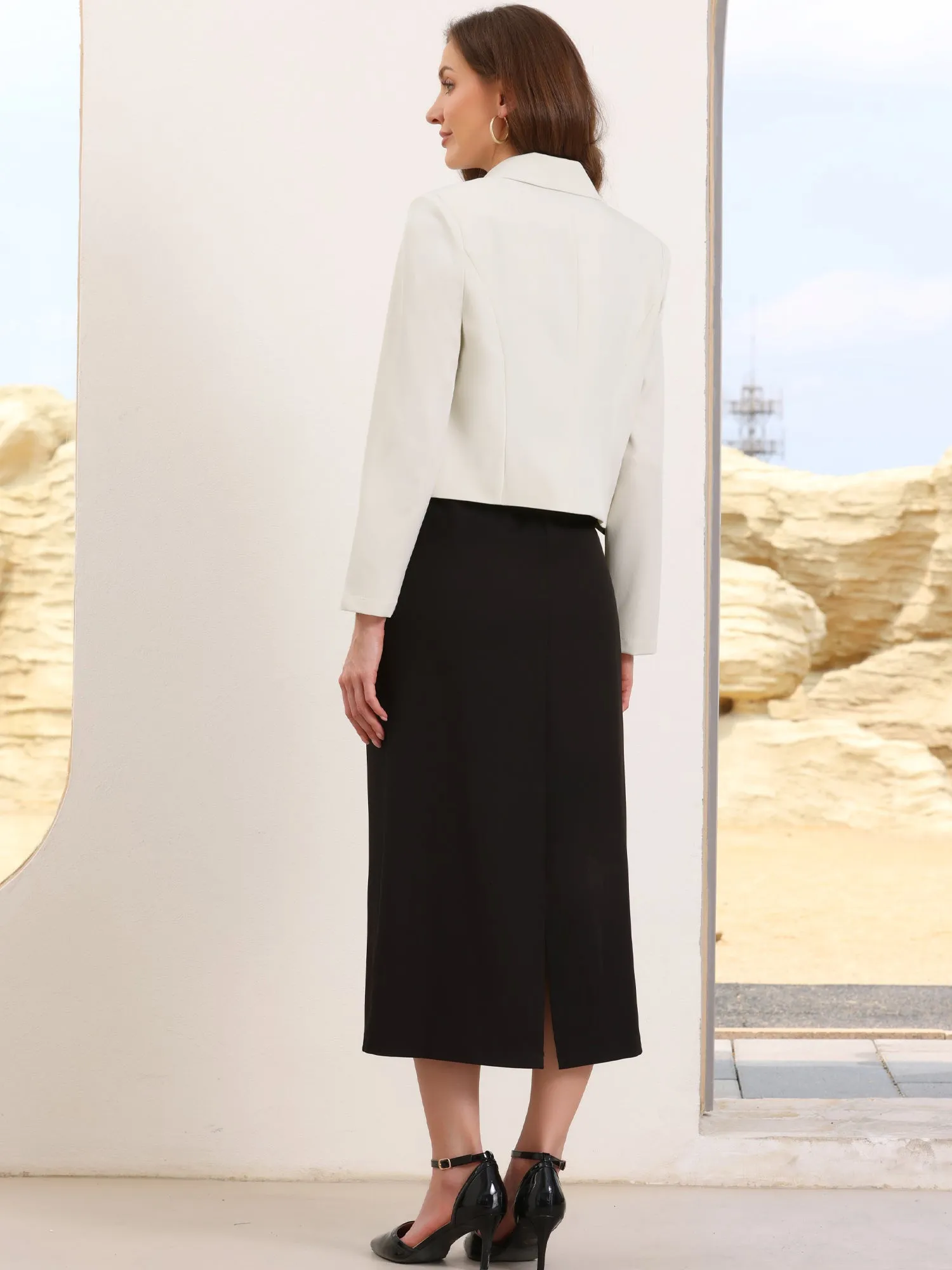 Lapel Collar Work Office Long Sleeve Cropped Blazer sold by Allegra K product image thumbnail 3