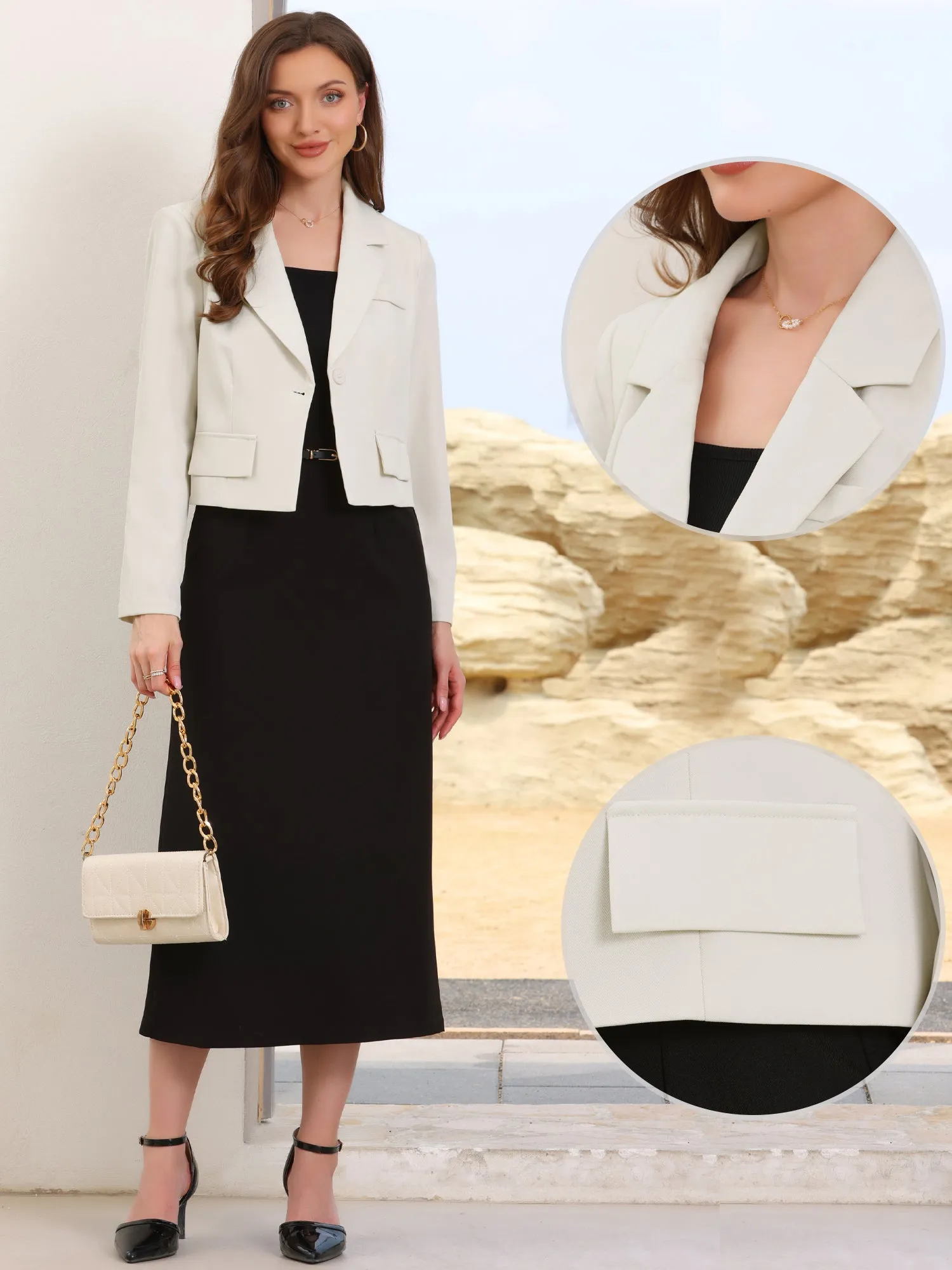 Lapel Collar Work Office Long Sleeve Cropped Blazer sold by Allegra K product image thumbnail 2