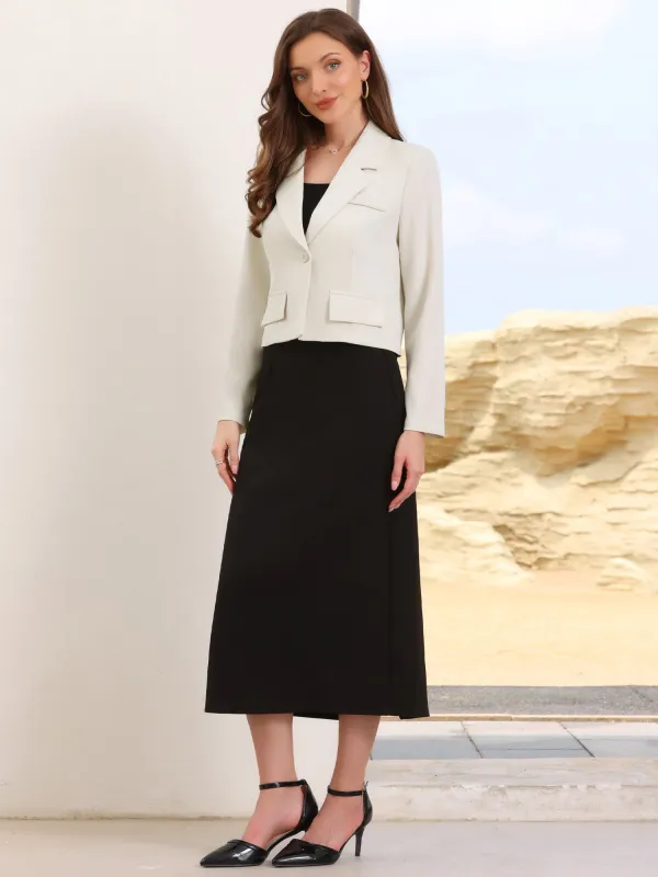Lapel Collar Work Office Long Sleeve Cropped Blazer sold by Allegra K