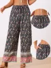 Boho Floral Beach Elastic Waist Palazzo Wide Leg Pockets Pants sold by Allegra K