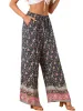 Boho Floral Beach Elastic Waist Palazzo Wide Leg Pockets Pants sold by Allegra K