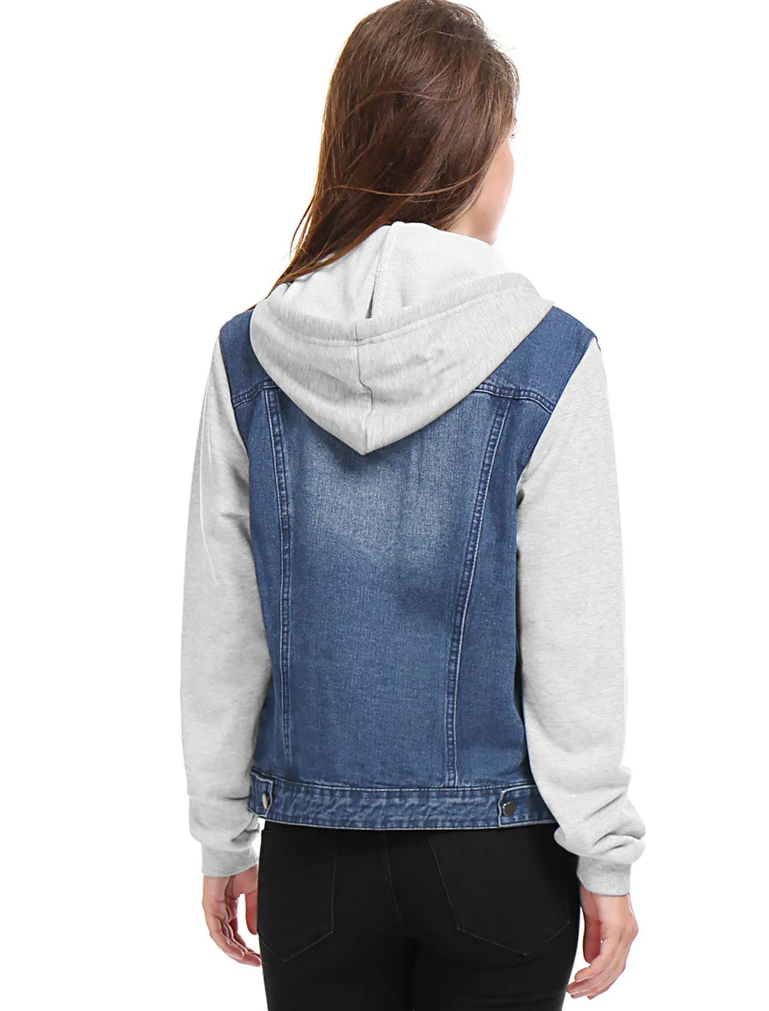 Casual Layered Drawstring Pockets Hood Denim Jacket sold by Allegra K product image thumbnail 3