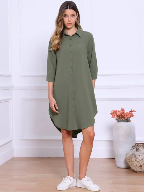 Casual Collar 3/4 Sleeve Button Down Shirt Dress sold by Allegra K