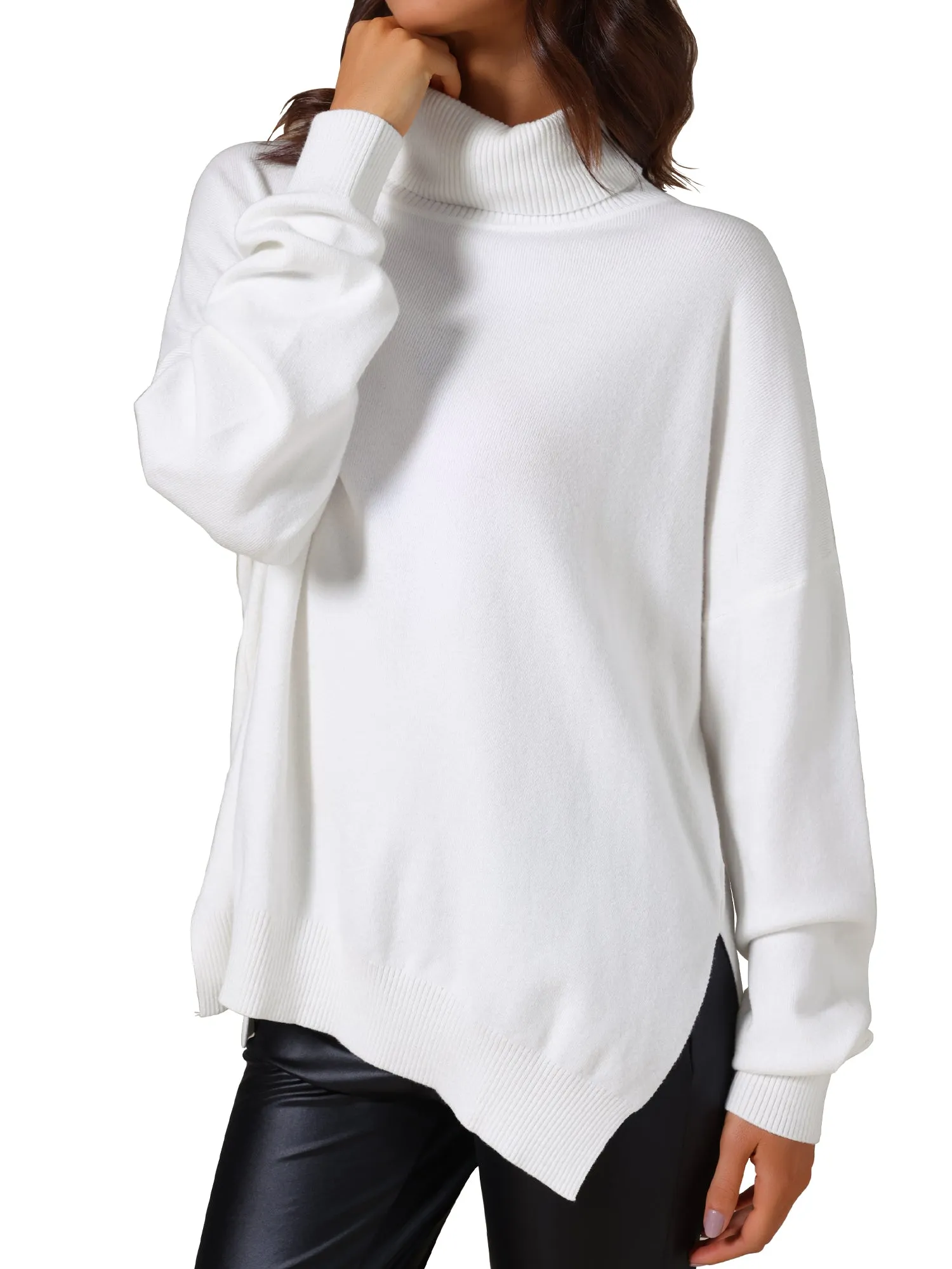 Turtle Neck Pullover Drop Shoulder Side Slit Sweater sold by Allegra K product image thumbnail 5