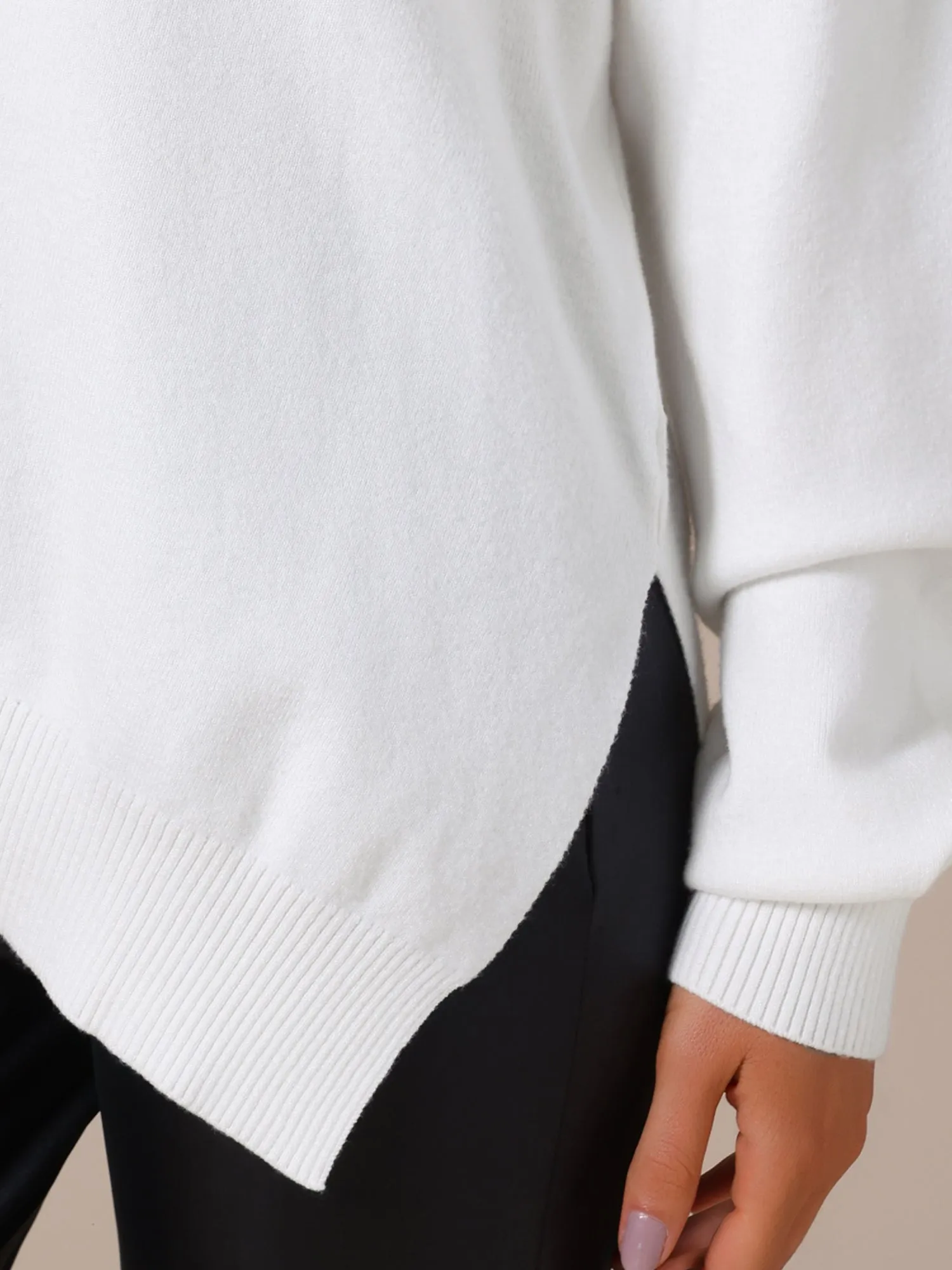 Turtle Neck Pullover Drop Shoulder Side Slit Sweater sold by Allegra K product image thumbnail 4