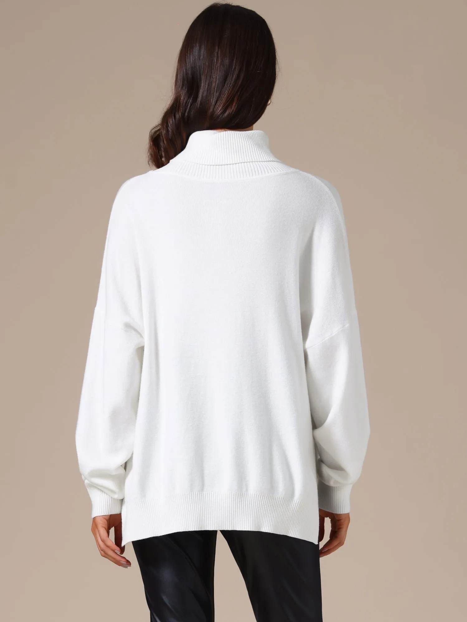 Turtle Neck Pullover Drop Shoulder Side Slit Sweater sold by Allegra K product image thumbnail 2